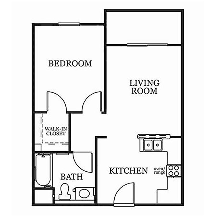 Plan 2, a 1 bedroom 1 bathroom floor plan.