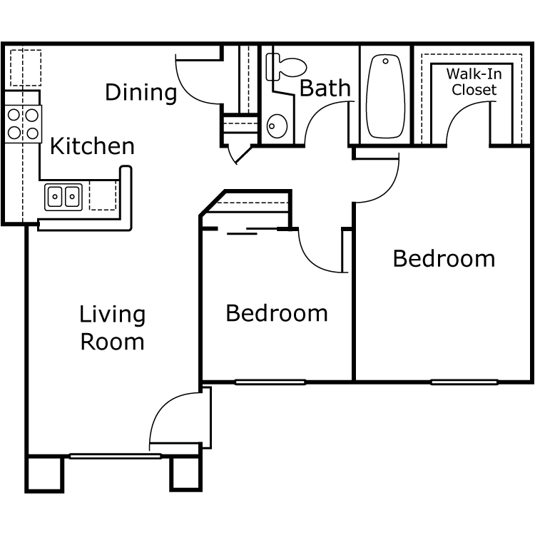 Plan 3, a 2 bedroom 1 bathroom floor plan.