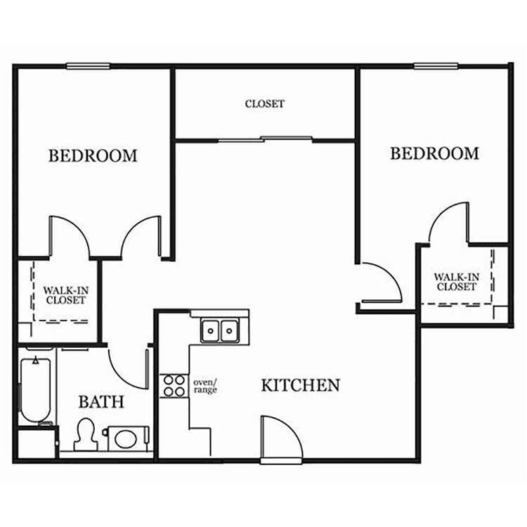 Plan 4, a 2 bedroom 1 bathroom floor plan.