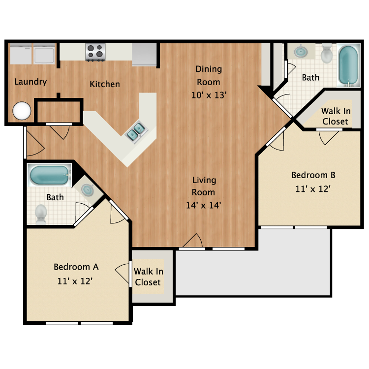 Floor plan image of 2 Bed 2 Bath