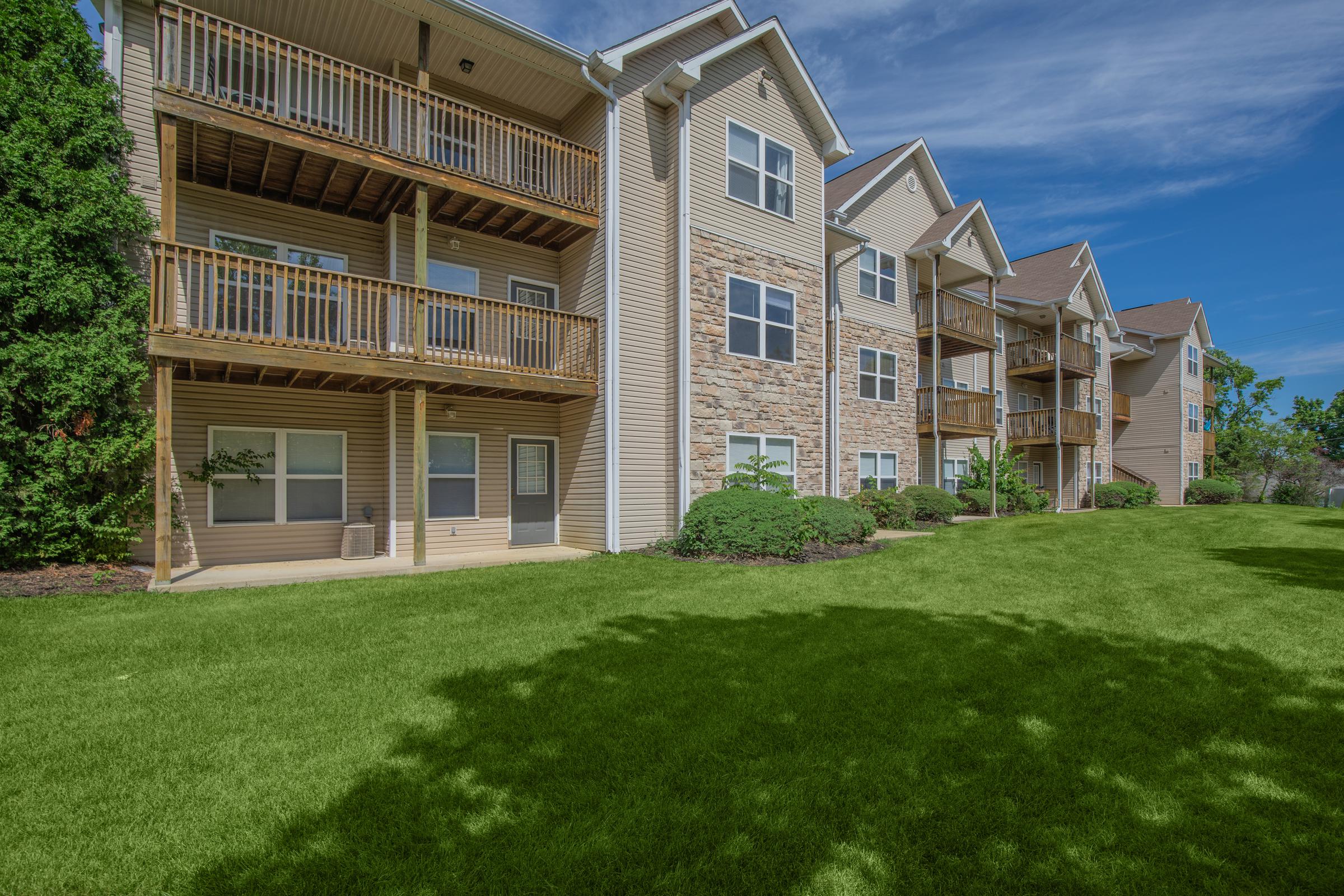 Rear view of Bloom apartments in Bloomington area