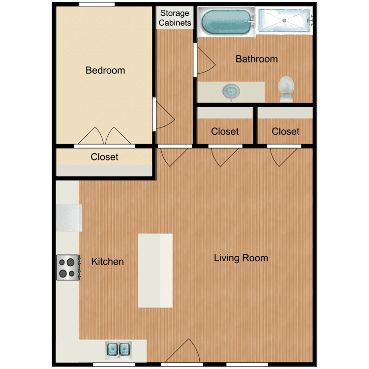 1 Bed 1 Bath floor plan