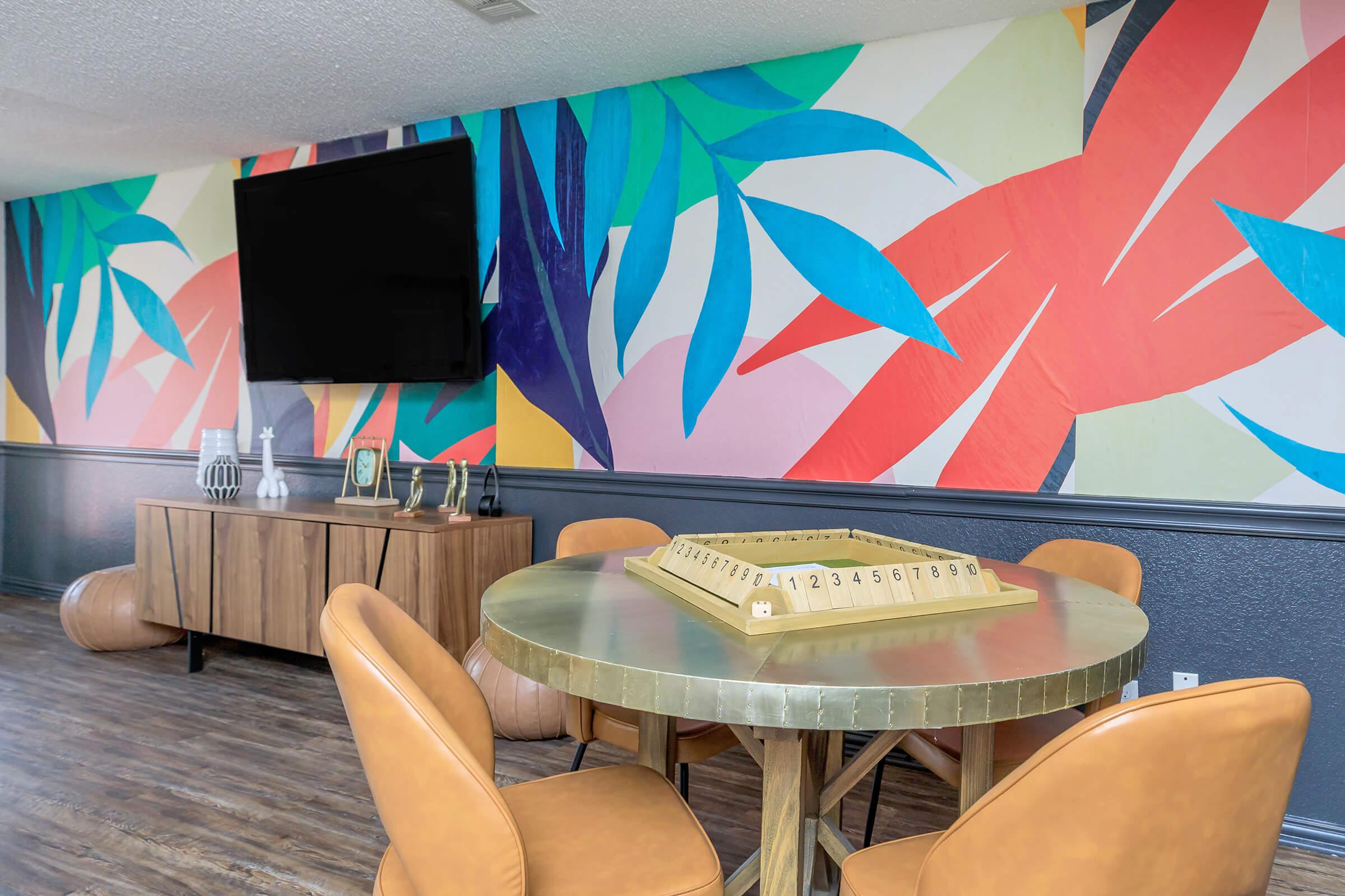community room with colorful walls