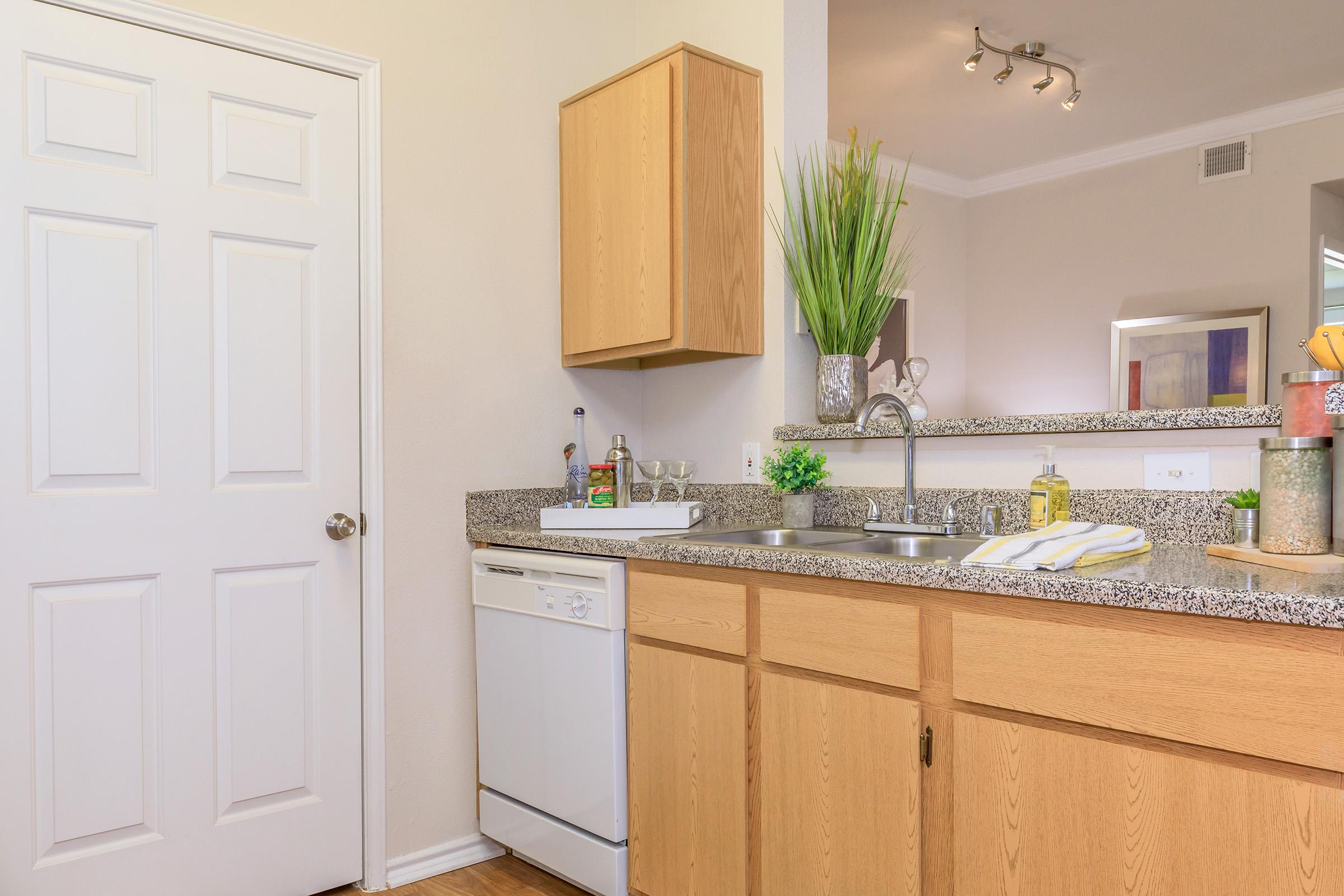 a kitchen with a sink and a refrigerator