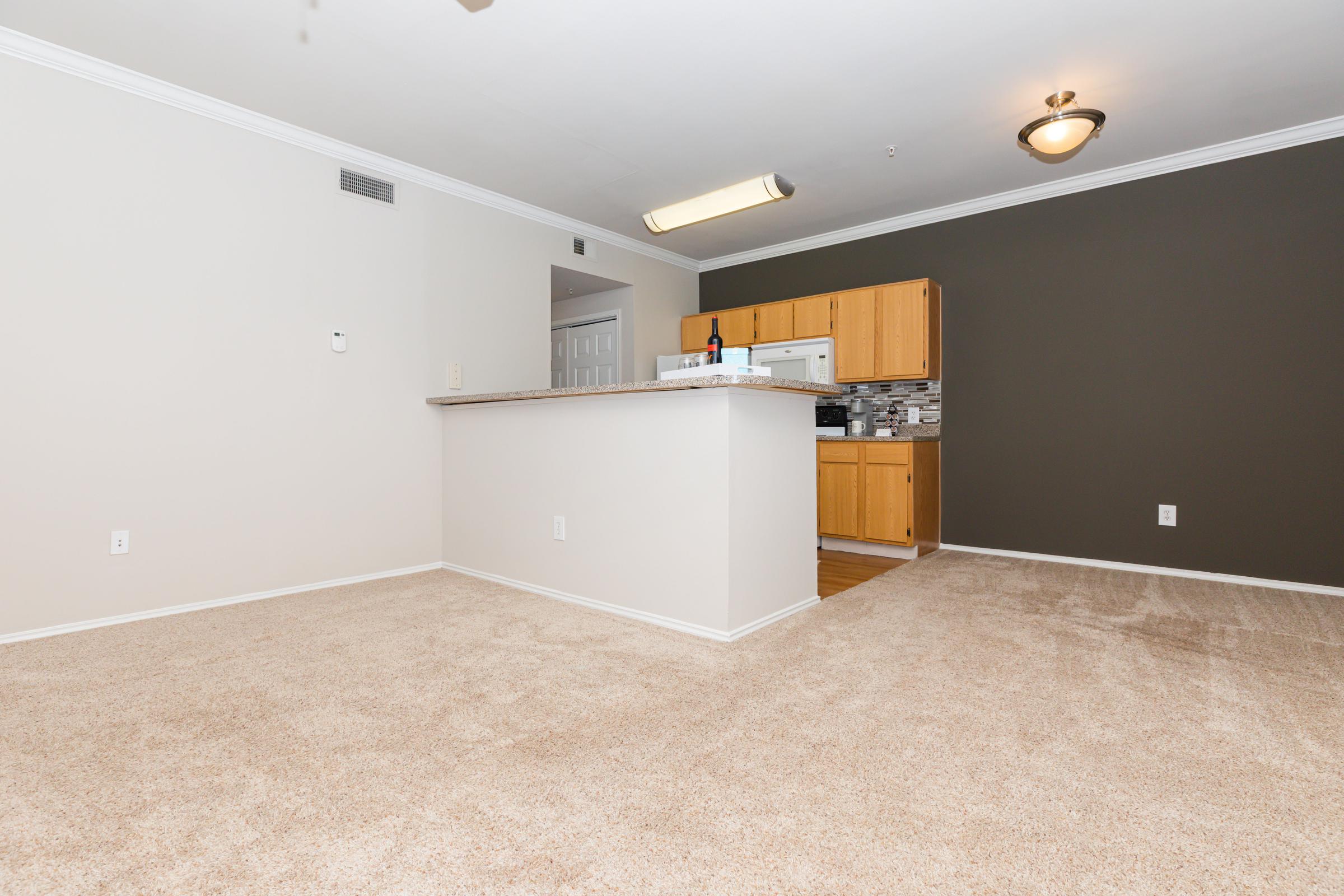 unfurnished dining room and living room with carpet