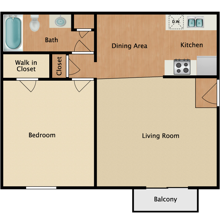 Floor plan image of 1 Bed 1 Bath