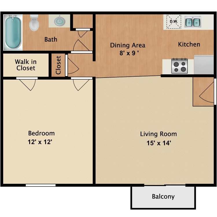 Floor plan image of 1 Bed 1 Bath