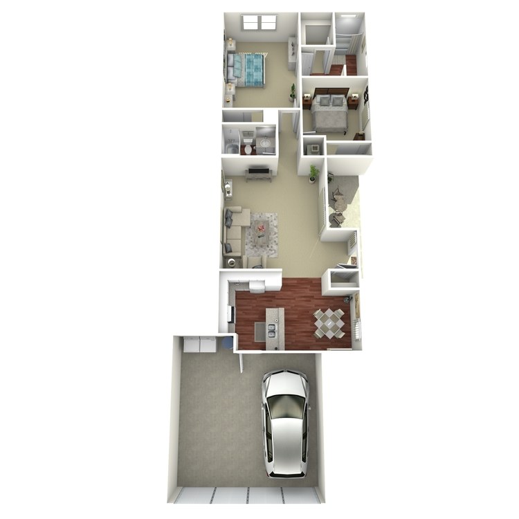 2 Bed 2 Bath, a park city ranchos apartment home 2 bathroom floor plan.