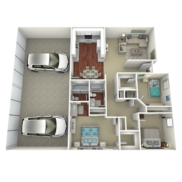 A 1200-1450 sq ft apartment with a la veta vista apartment home 2 bathroom floor plan.