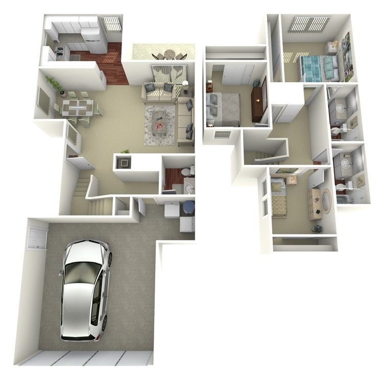 A 1393 sq ft apartment with a park city ranchos apartment home 2.5 bathroom floor plan.