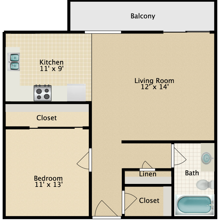 Floor plan image of 1 Bed 1 Bath B