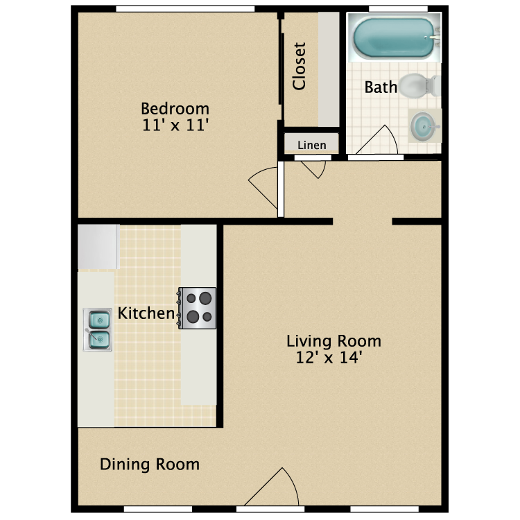 Floor plan image of 1 Bed 1 Bath A