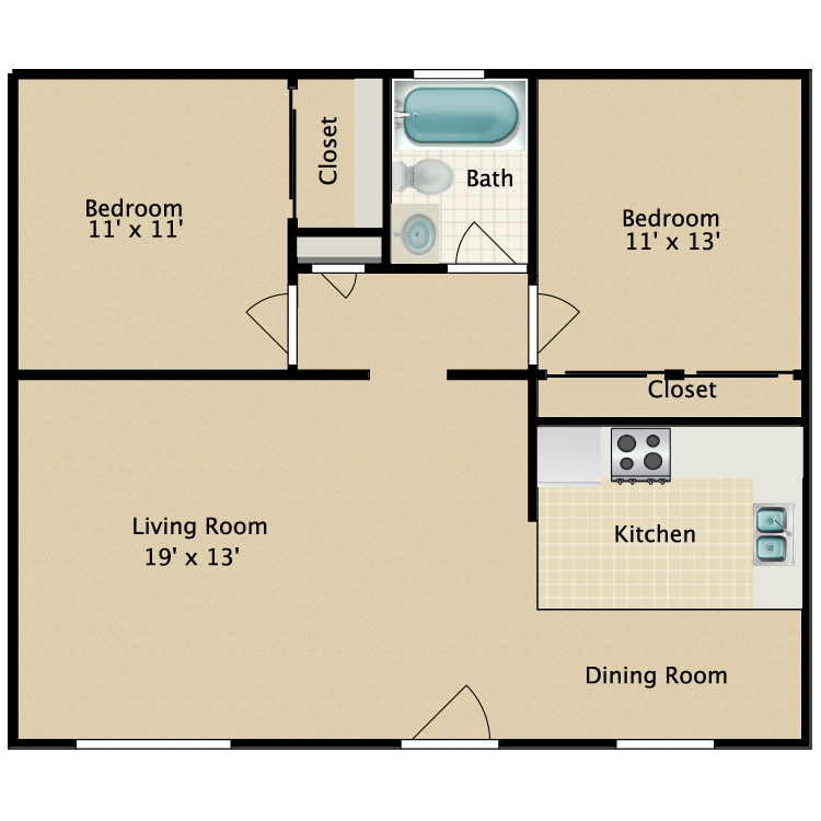 Floor plan image of 2 Bed 1 Bath B