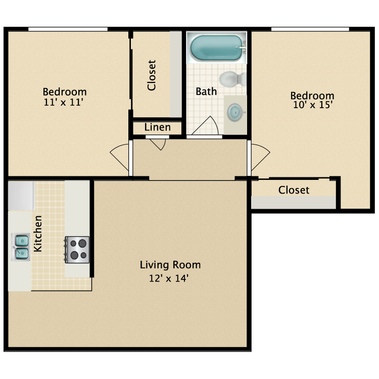 Floor plan image of 2 Bed 2 Bath A