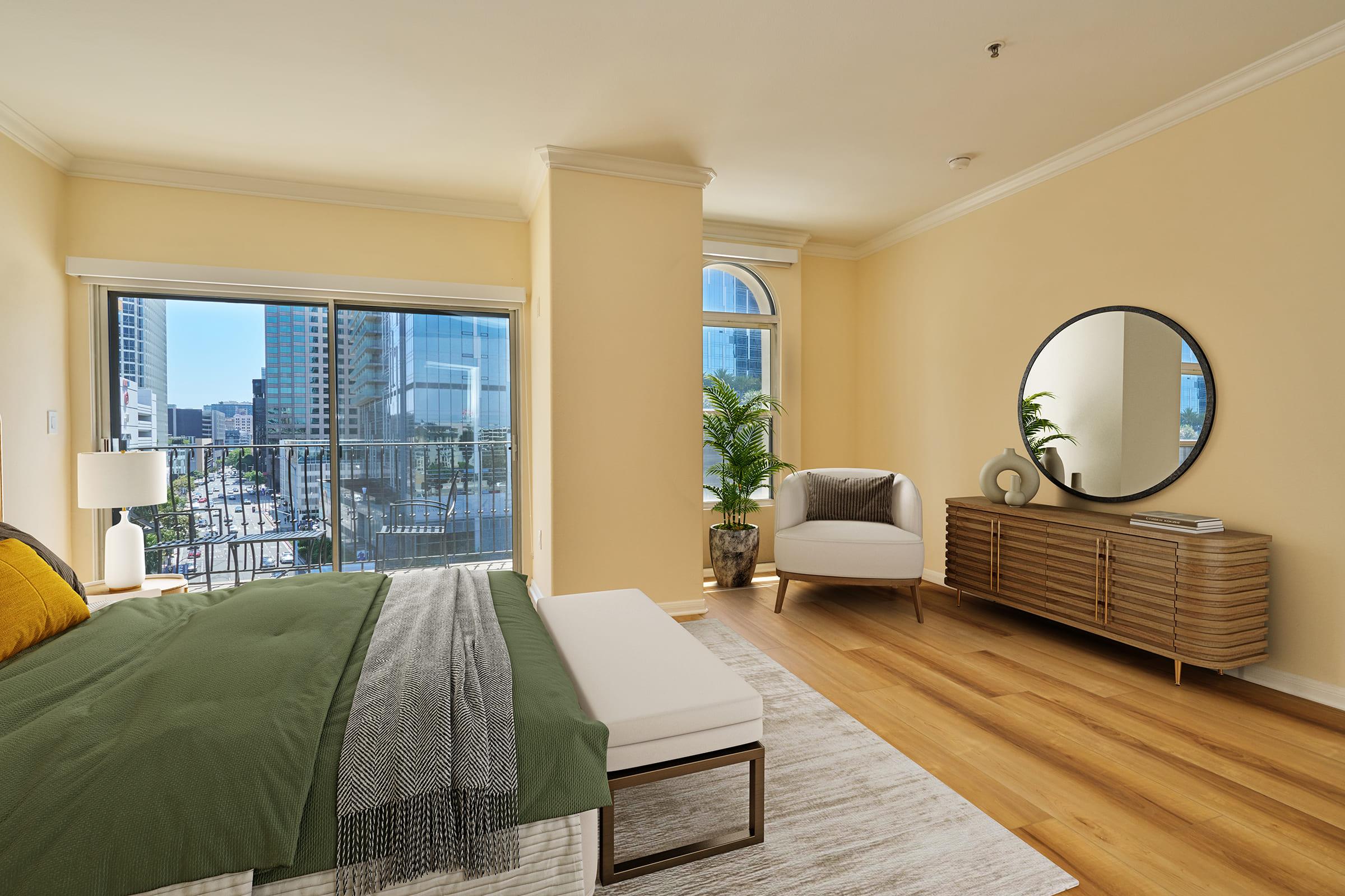 a bedroom with a bed in a hotel room