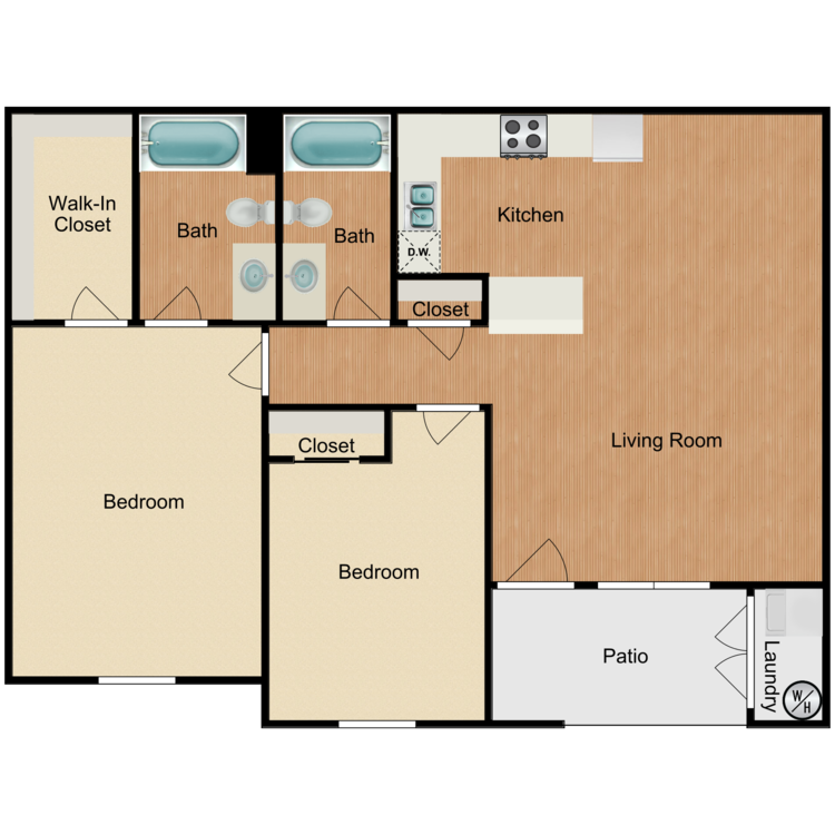 Floor plan image of 2 Bedroom 2 Bath