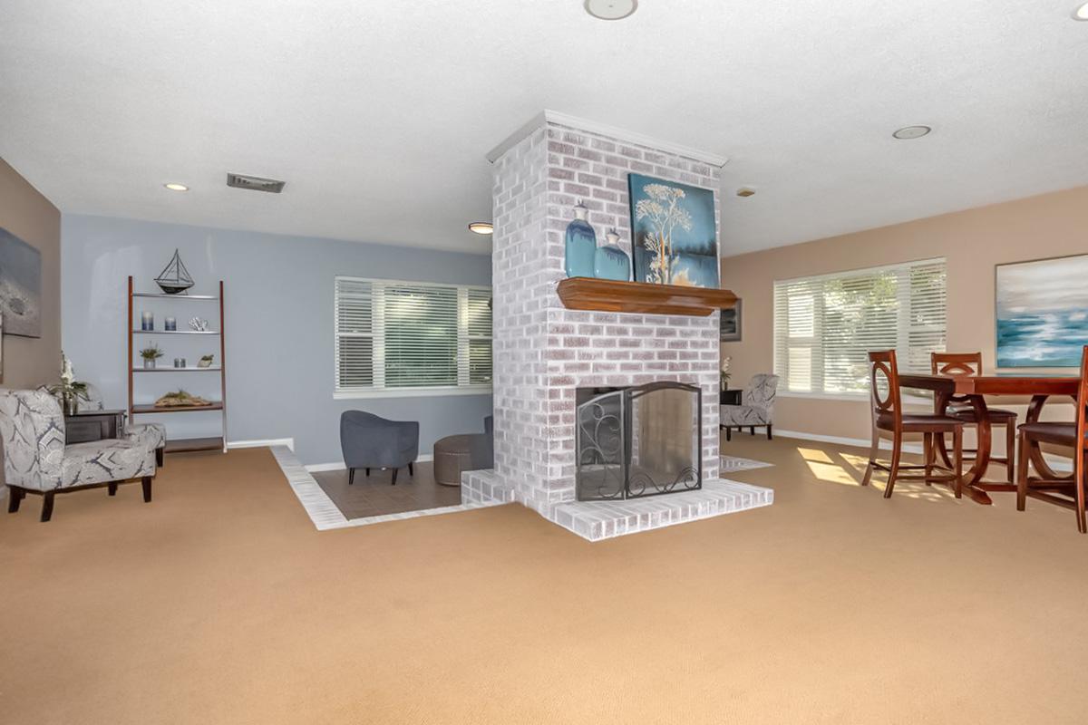 a living room filled with furniture and a fireplace