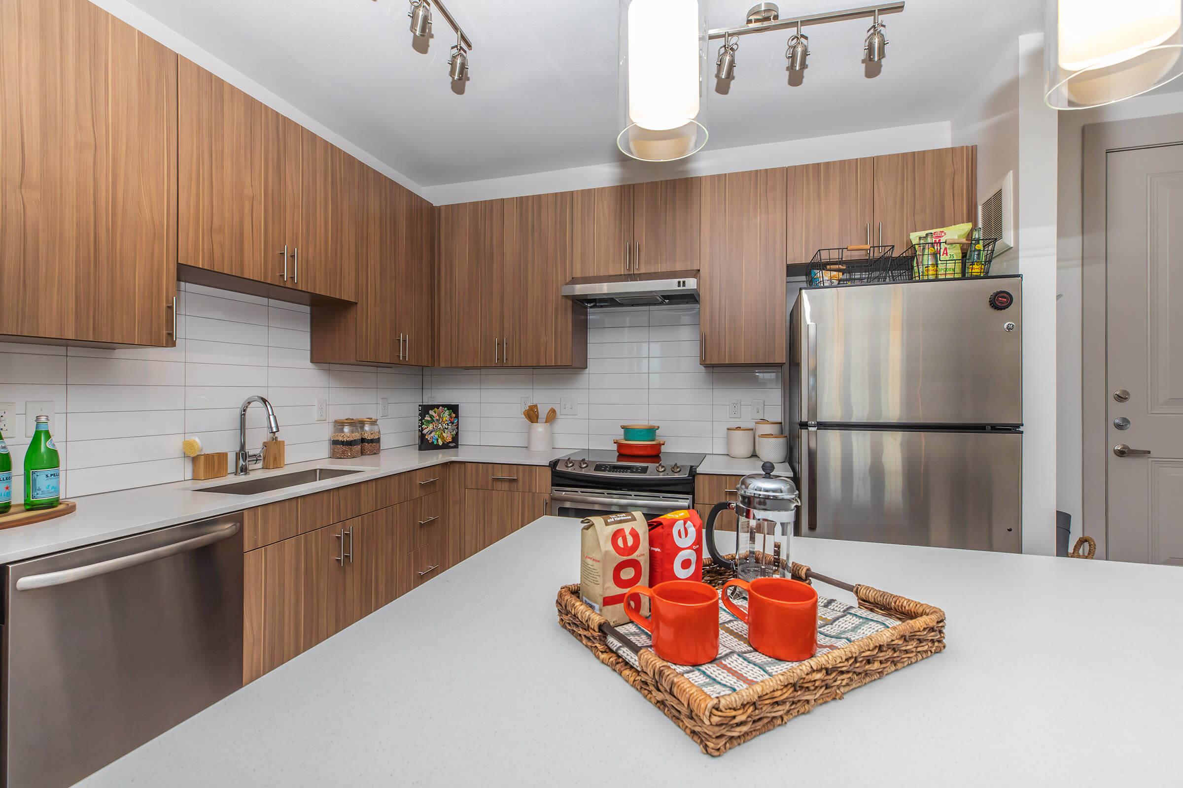 a kitchen with an island