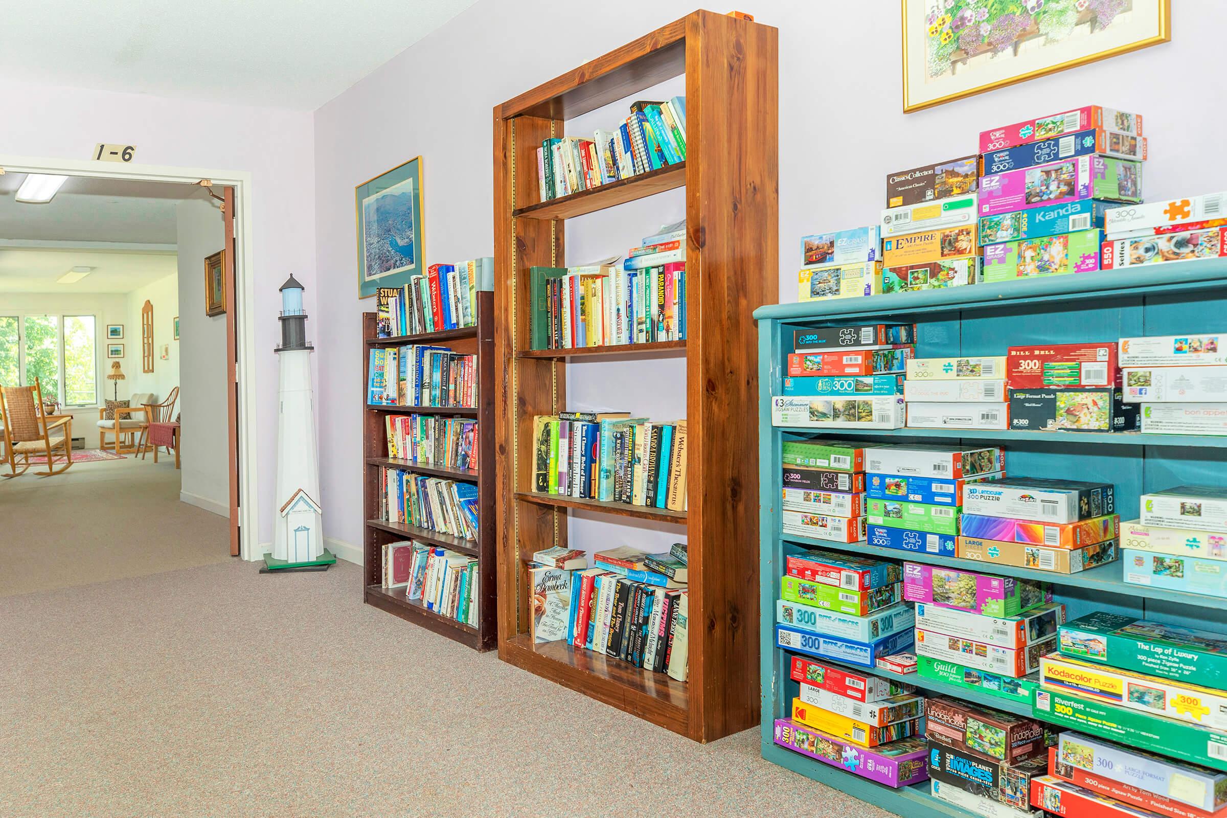 a book shelf filled with books