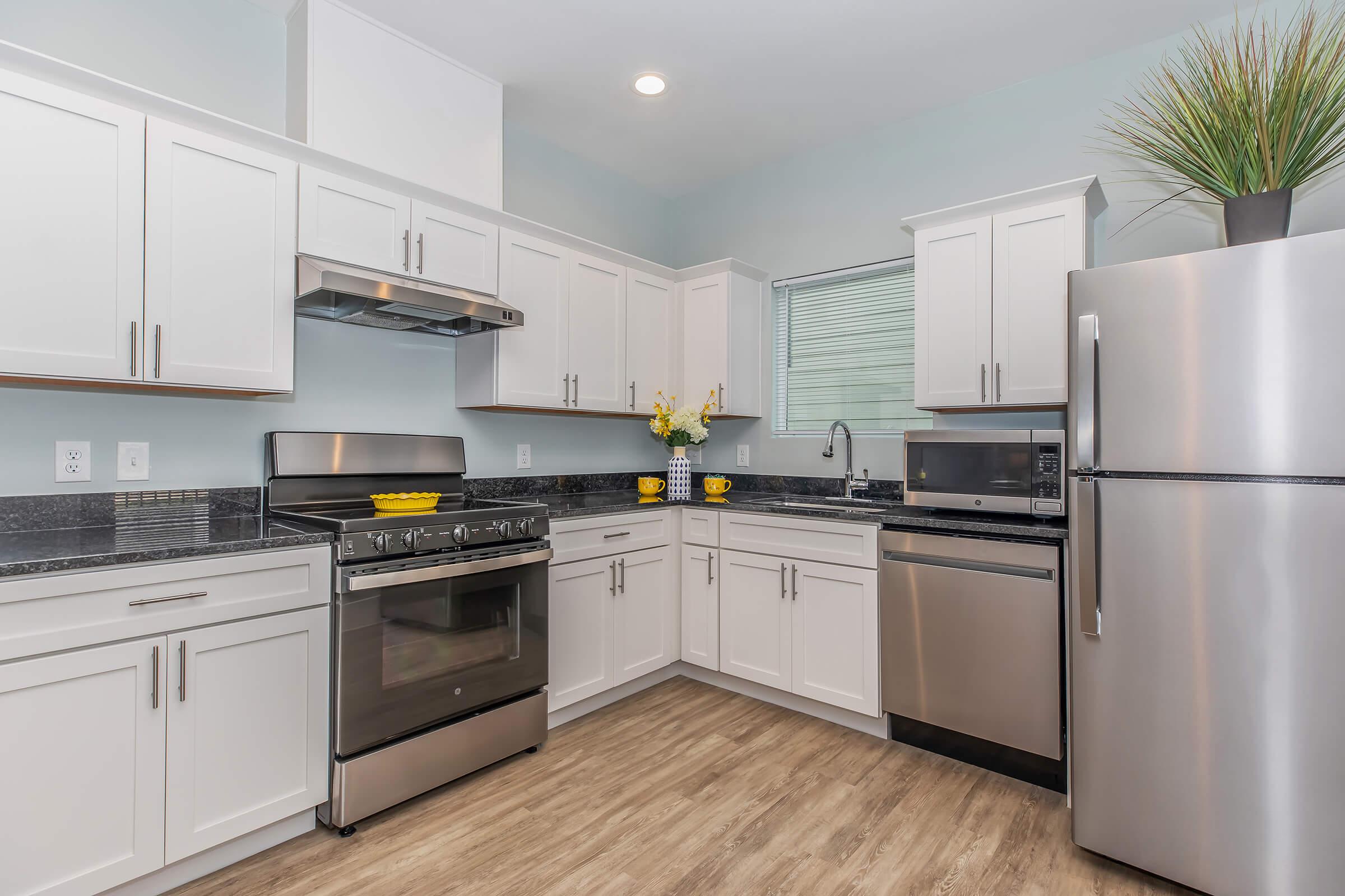 a kitchen with a stove and a refrigerator