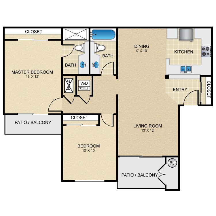 Floor plan image of 2 Bed 2 Bath