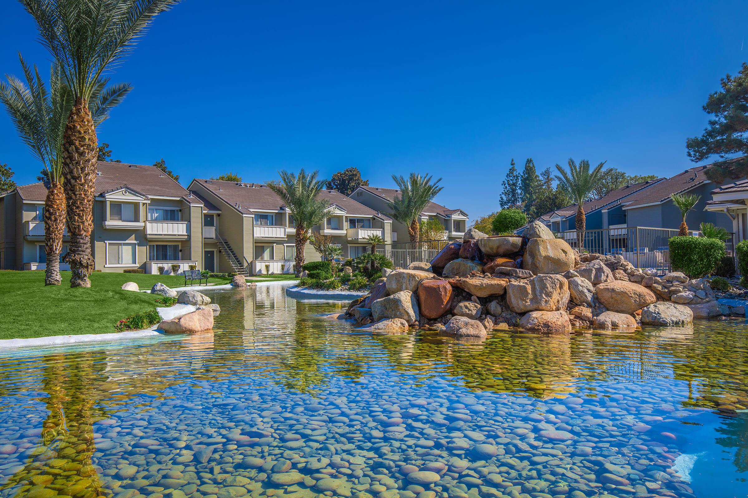 a small house in a pool of water