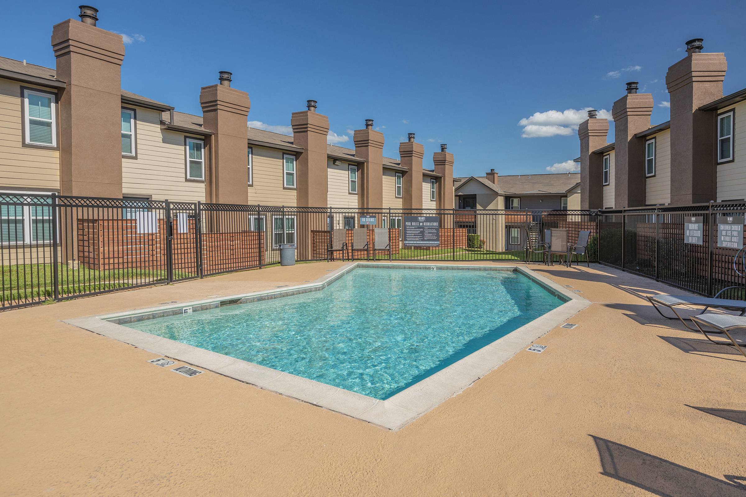 a building with a pool of water