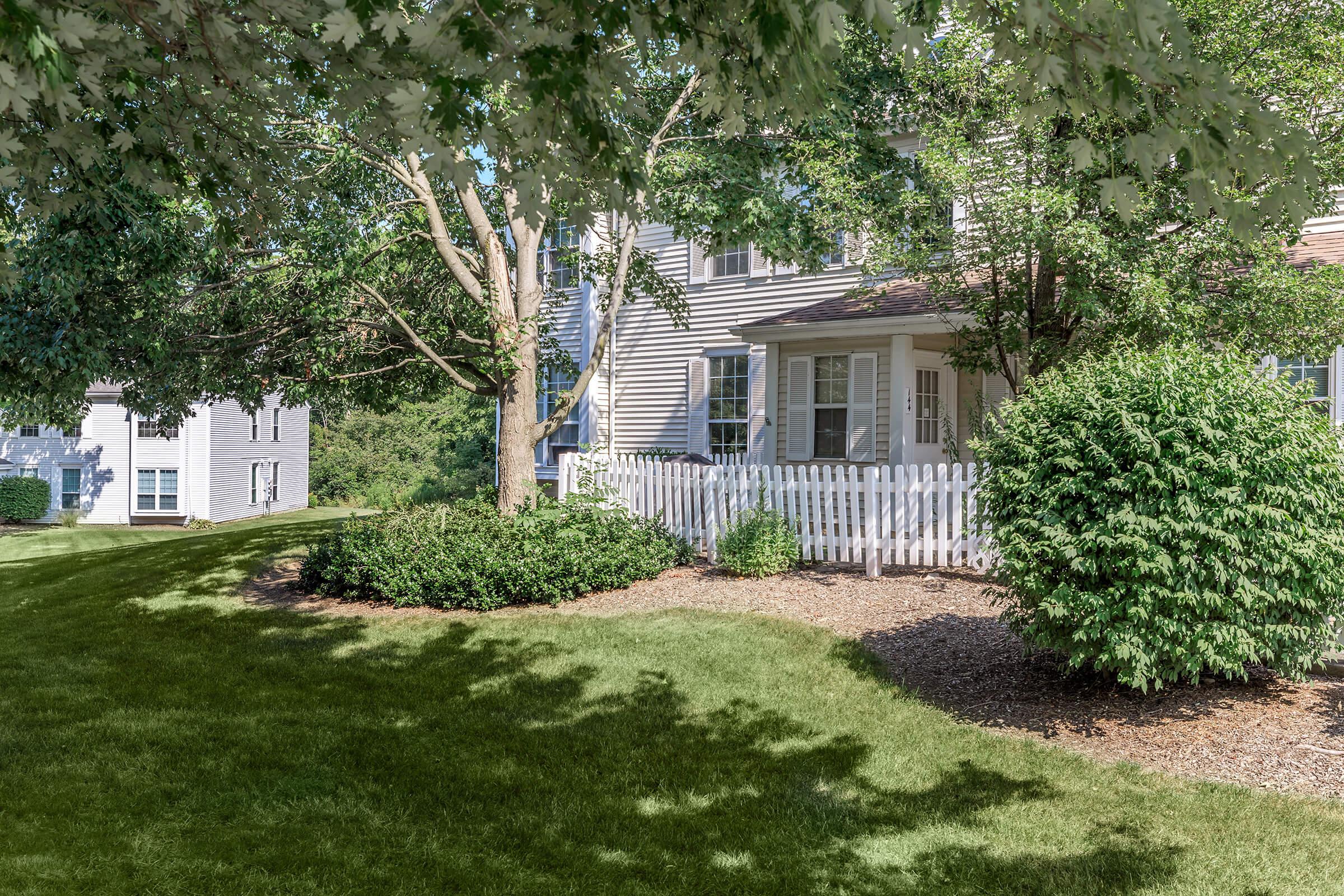 a tree in front of a house