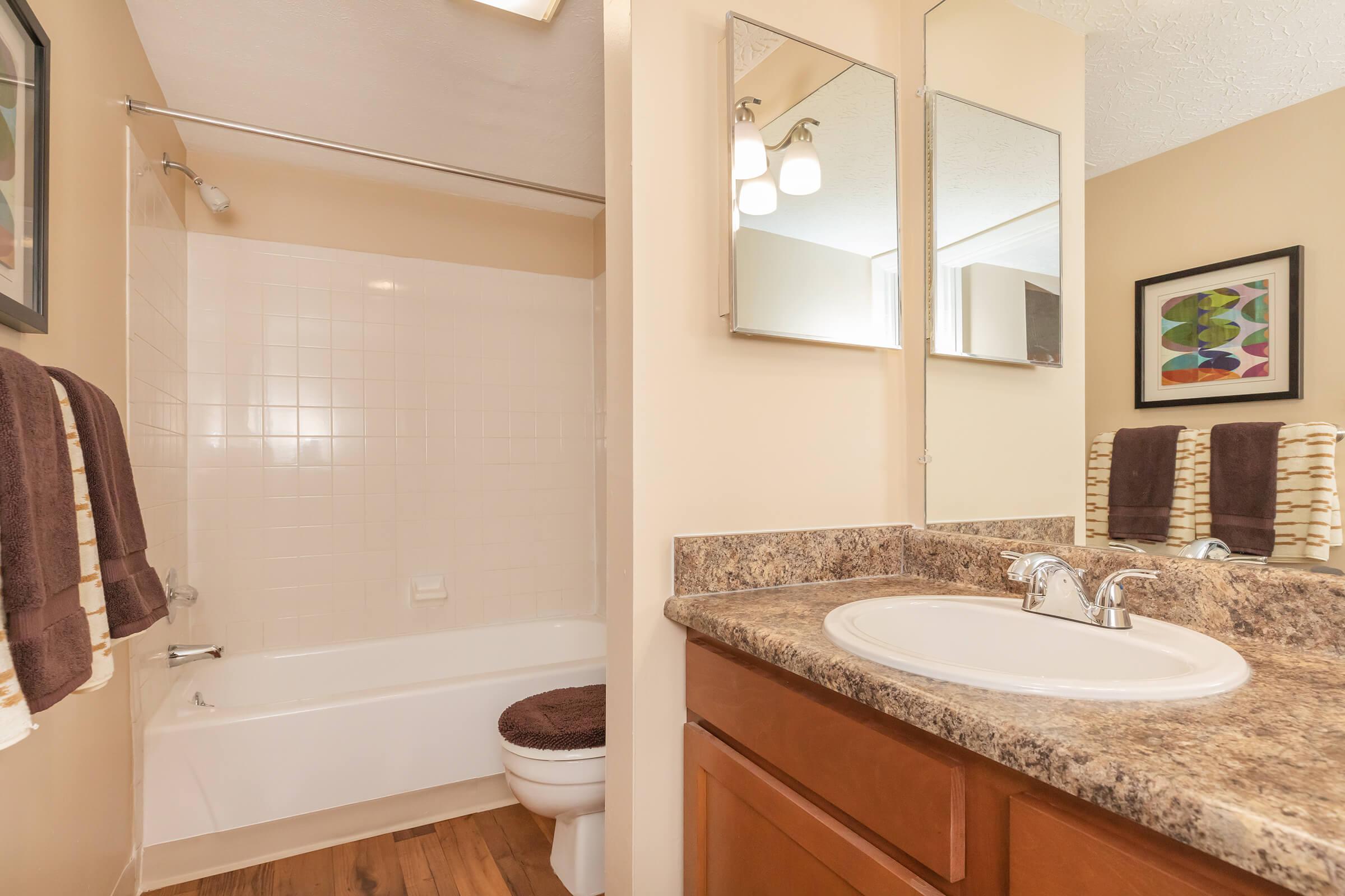 a double sink and large mirror