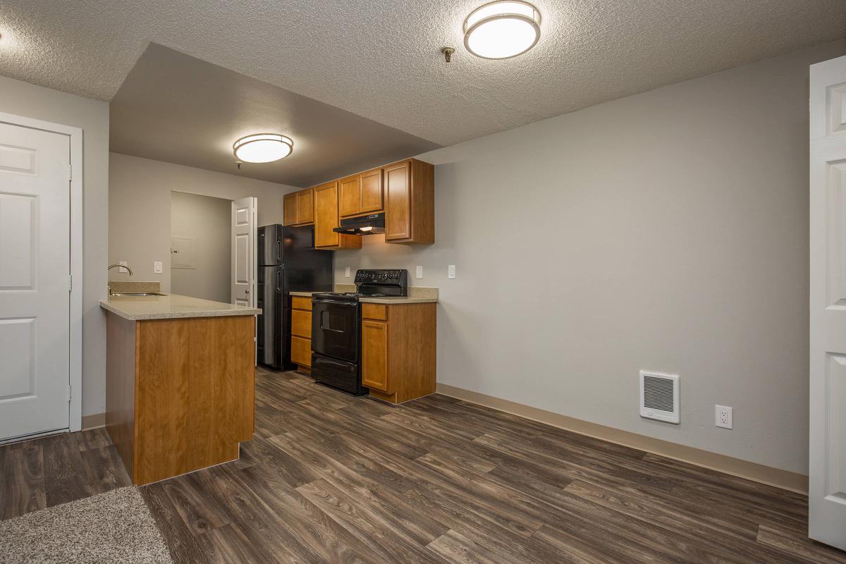 a kitchen with a sink and a refrigerator
