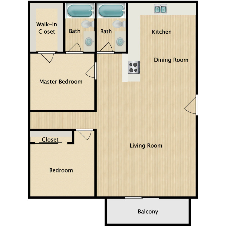 Floor plan image of 2 Bed 2 Bath