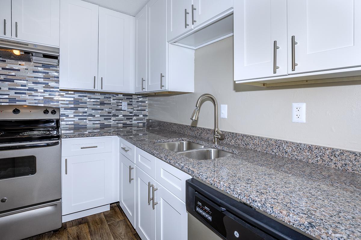 a kitchen with a stove and a sink