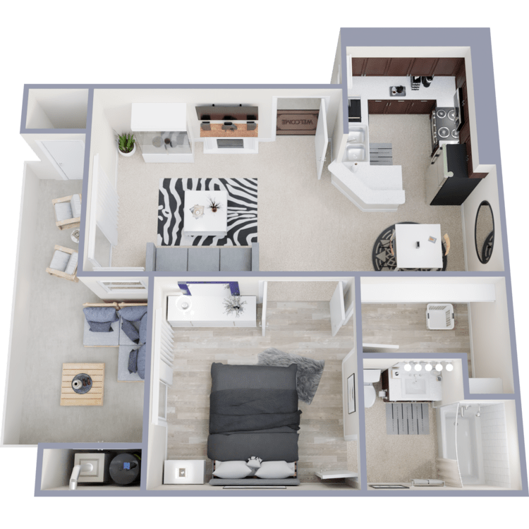 Plan 1, a 1 bedroom 1 bathroom floor plan.