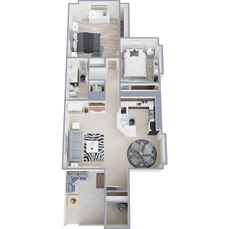 Plan 2, a 2 bedroom 1 bathroom floor plan.