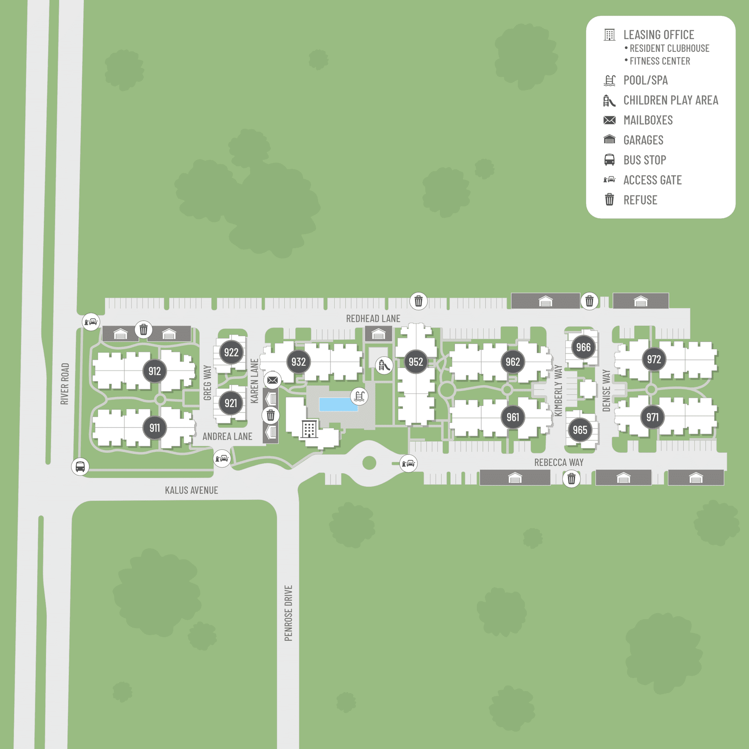 Located by River Road and Hammer Ave we have a resident clubhouse