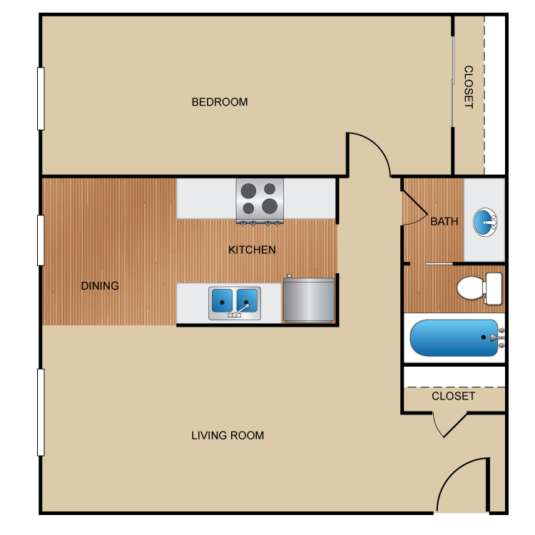 Floor plan image of 1 Bed 1 Bath