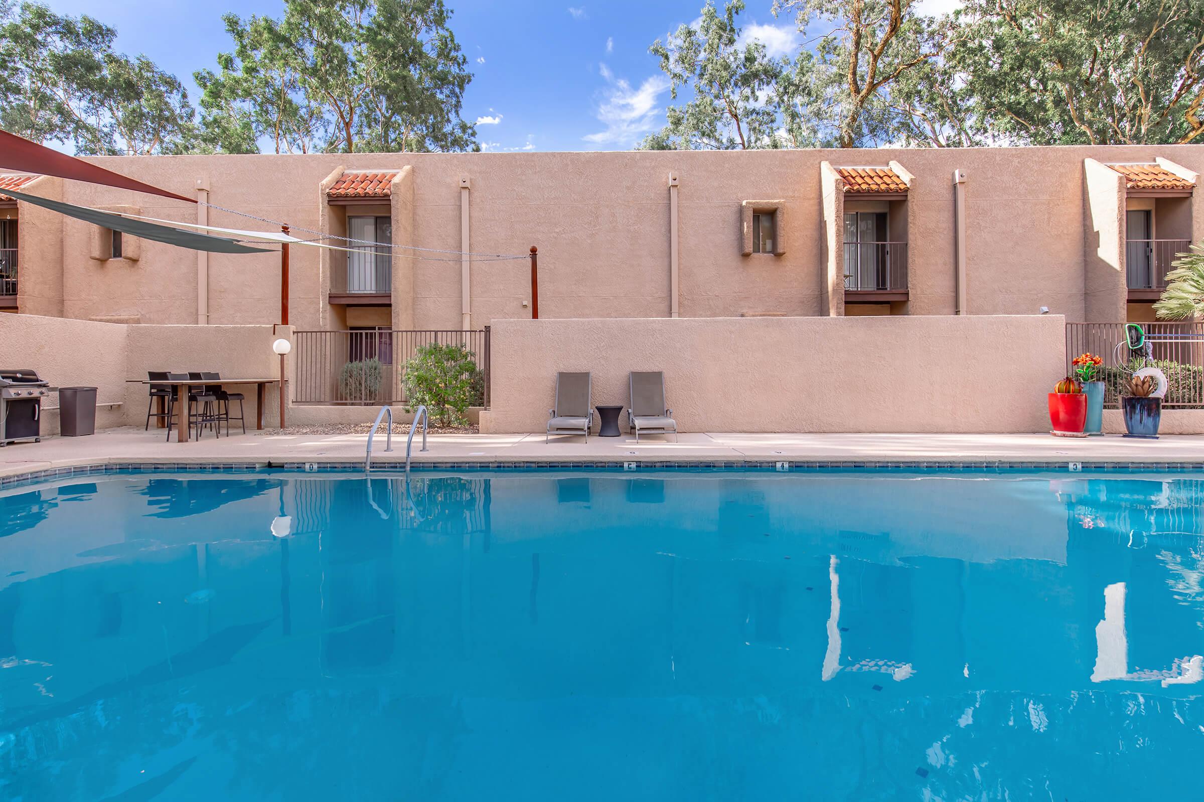 a building with a large pool of water