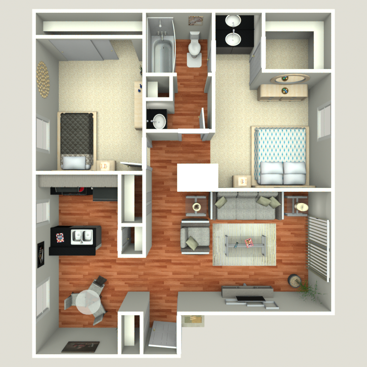 Floor plan image of 2 Bed 1 Bath B2