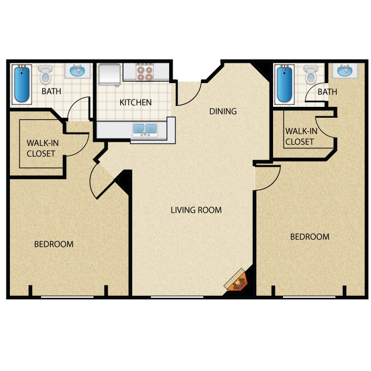 Floor plan image of Plan A 2 Bed 2 Bath