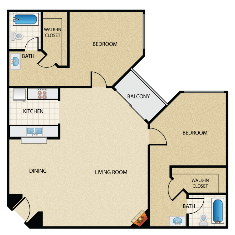 Floor plan image of Plan C 2 Bed 2 Bath