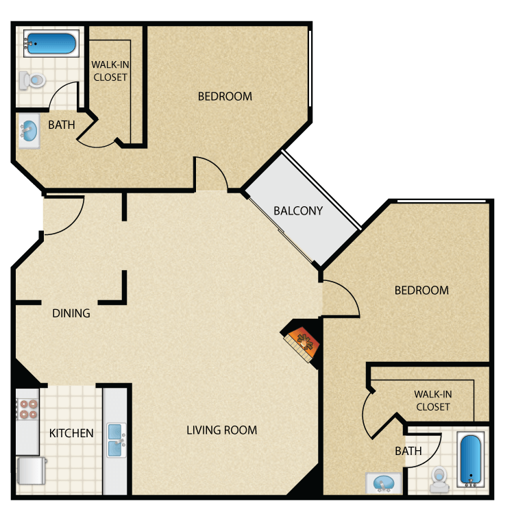 Floor plan image of Plan D 2 Bed 2 Bath