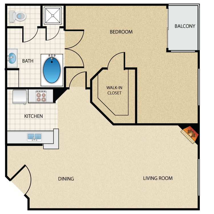 Floor plan image of Plan E 1 Bed 1 Bath