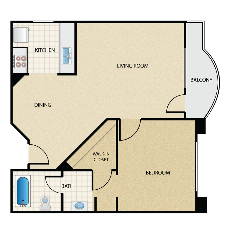 Floor plan image of Plan G 1 Bed 1 Bath