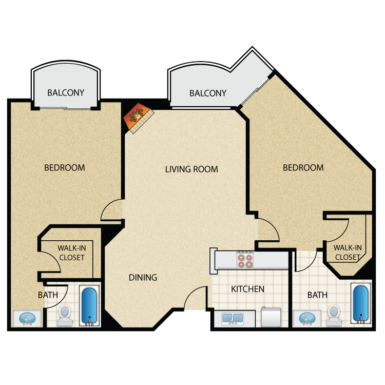 Floor plan image of Plan H 2 Bed 2 Bath