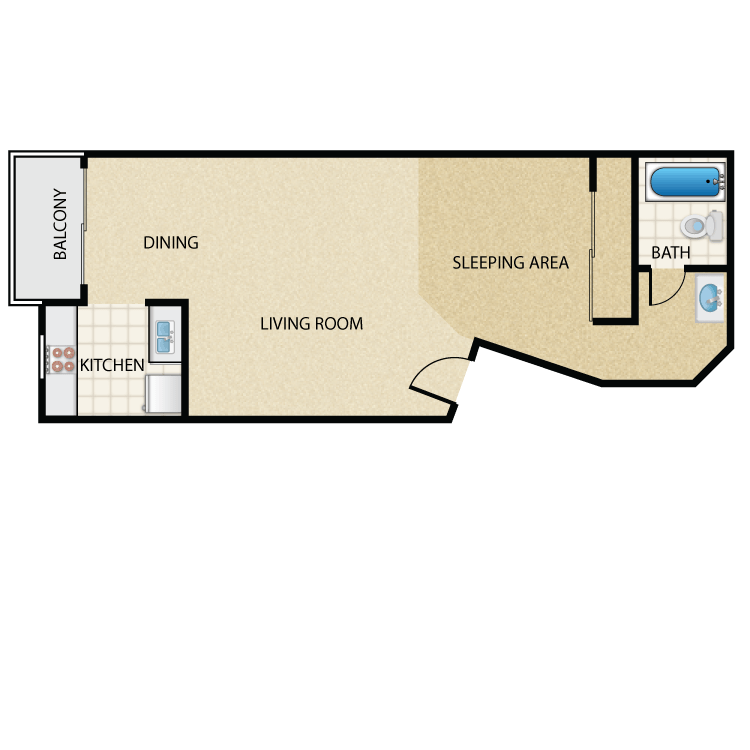 Floor plan image of Plan J Studio 1 Bath