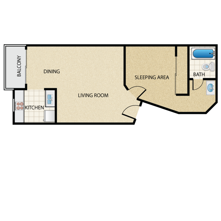 Floor plan image of Plan K 1 Bed 1 Bath