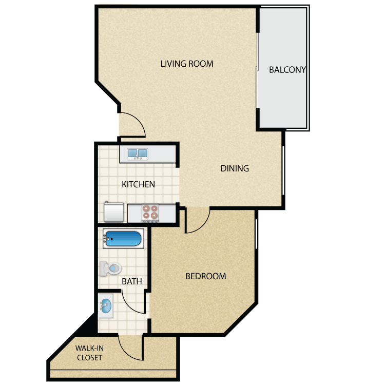 Floor plan image of Plan L 1 Bed 1 Bath