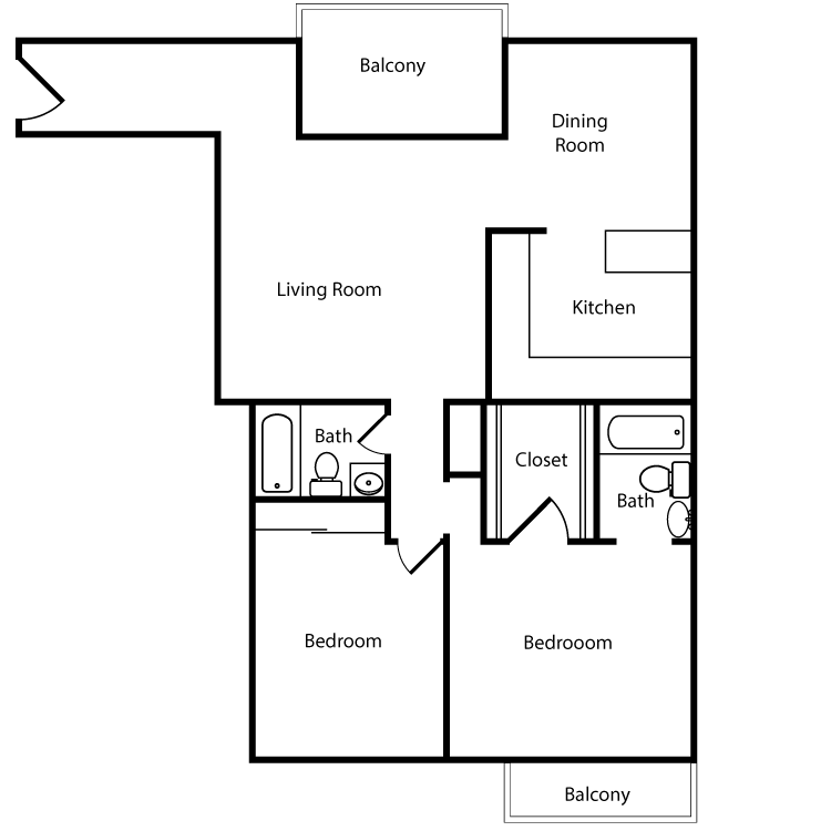 Floor plan image of Plan 2A, 3A 2 Bed 2 Bath