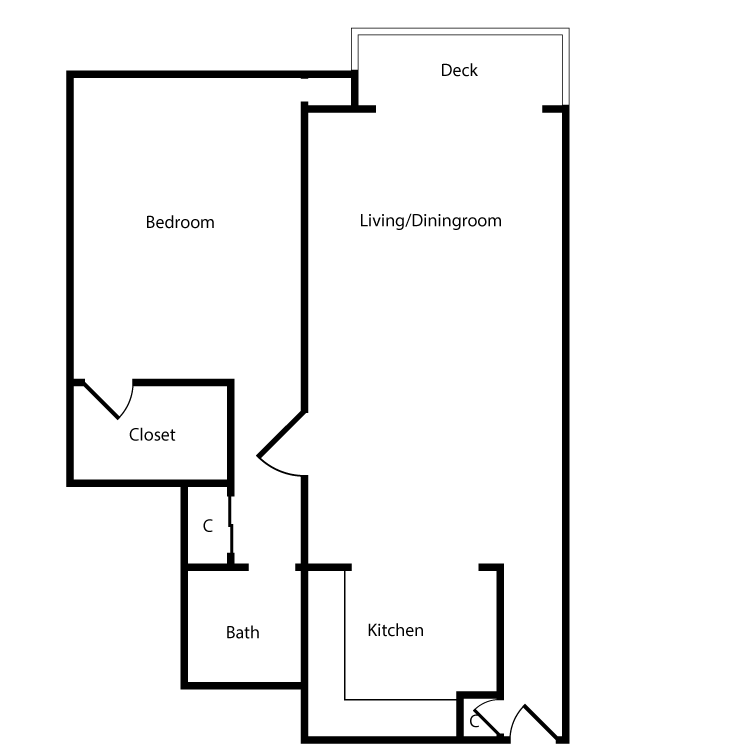 Floor plan image of Plan 2B, 3B 1 Bed 1 Bath