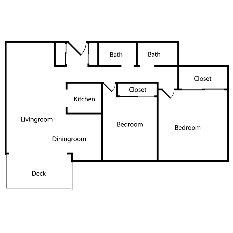 Floor plan image of Plan 1C, 2E, 3E 2 Bed 2 Bath